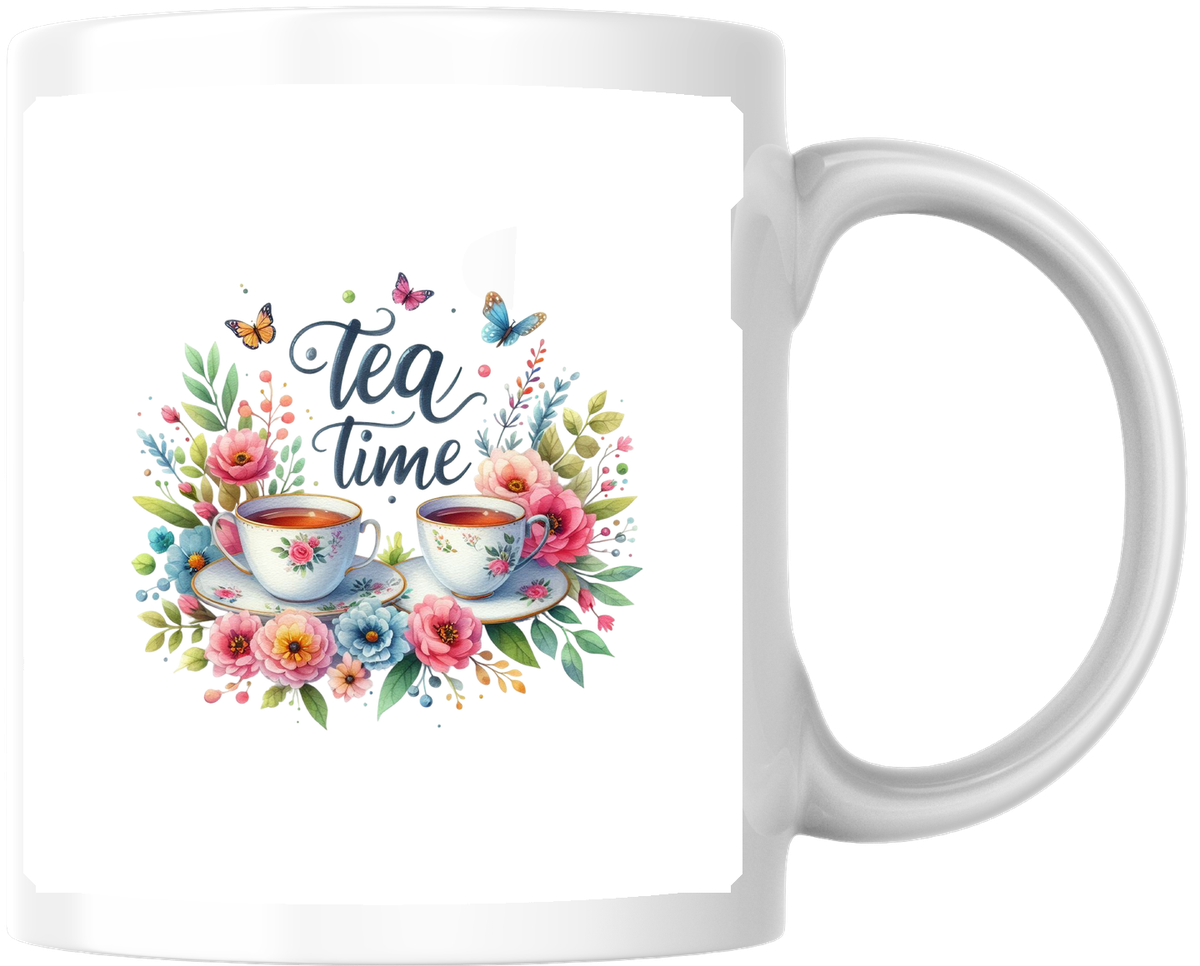 Tea Time Floral Mug | Watercolor Teacup Flowers Coffee Mug | Tea Lover Cozy Gift