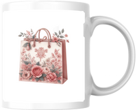 Thumbnail for Vintage Floral Gift Bag Mug | Shabby Chic Pink Roses Coffee Mug | Romantic Feminine Gift