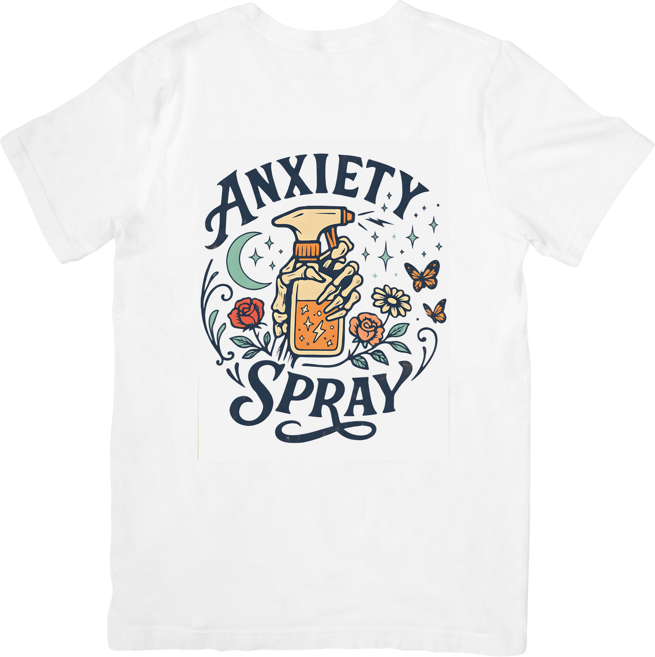 Anxiety Spray Funny Mental Health Skeleton Floral Graphic Tee for Self-Care Gift