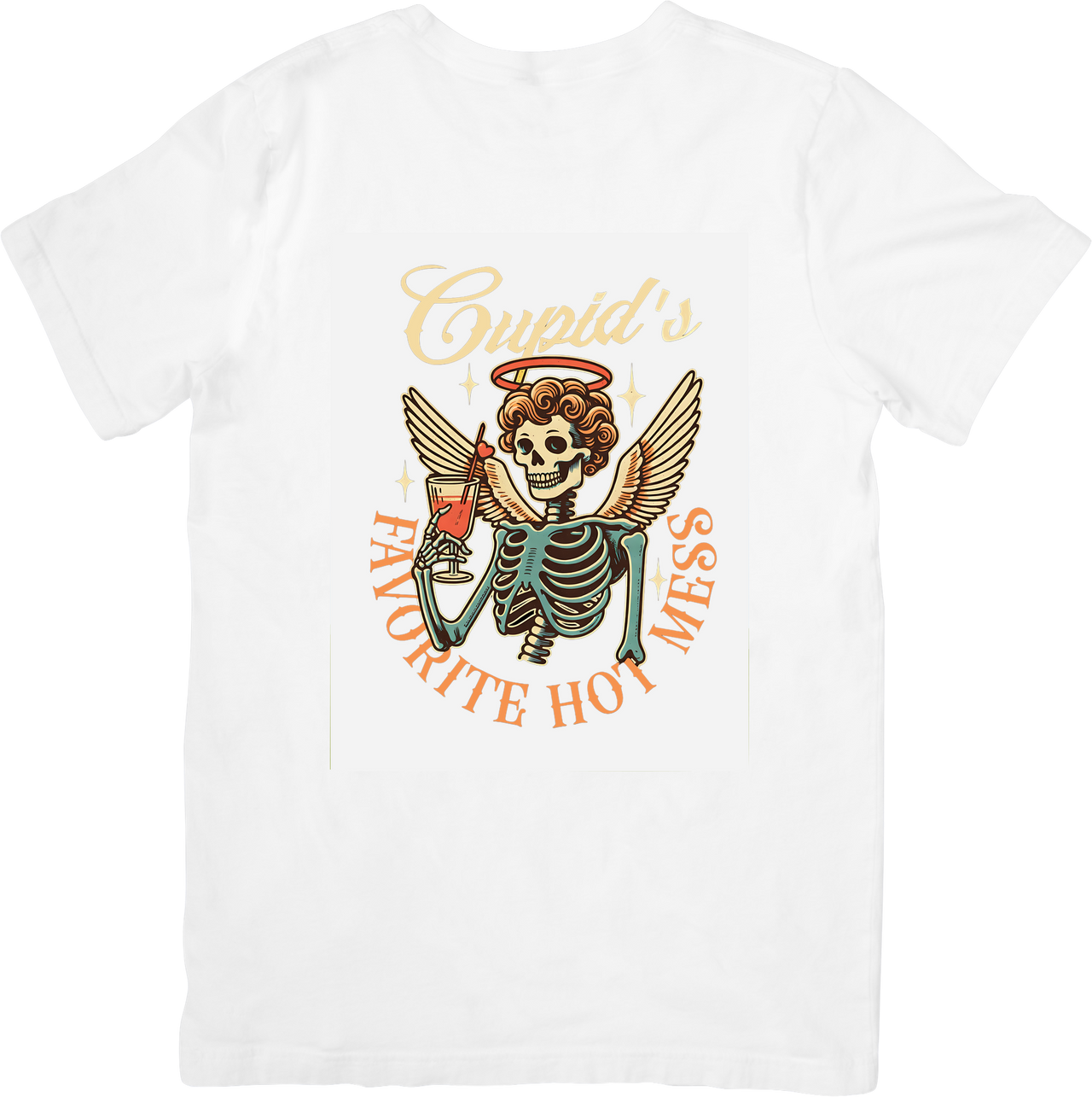 Cupids Favorite Hot Mess Skeleton Funny Valentine Angel Graphic Tee
