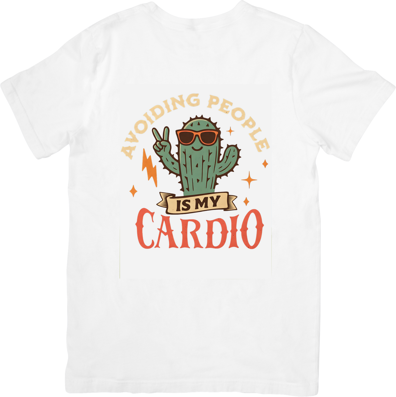 Avoiding People Is My Cardio Cactus Funny Retro Introvert Graphic Tee Sarcasm Gift
