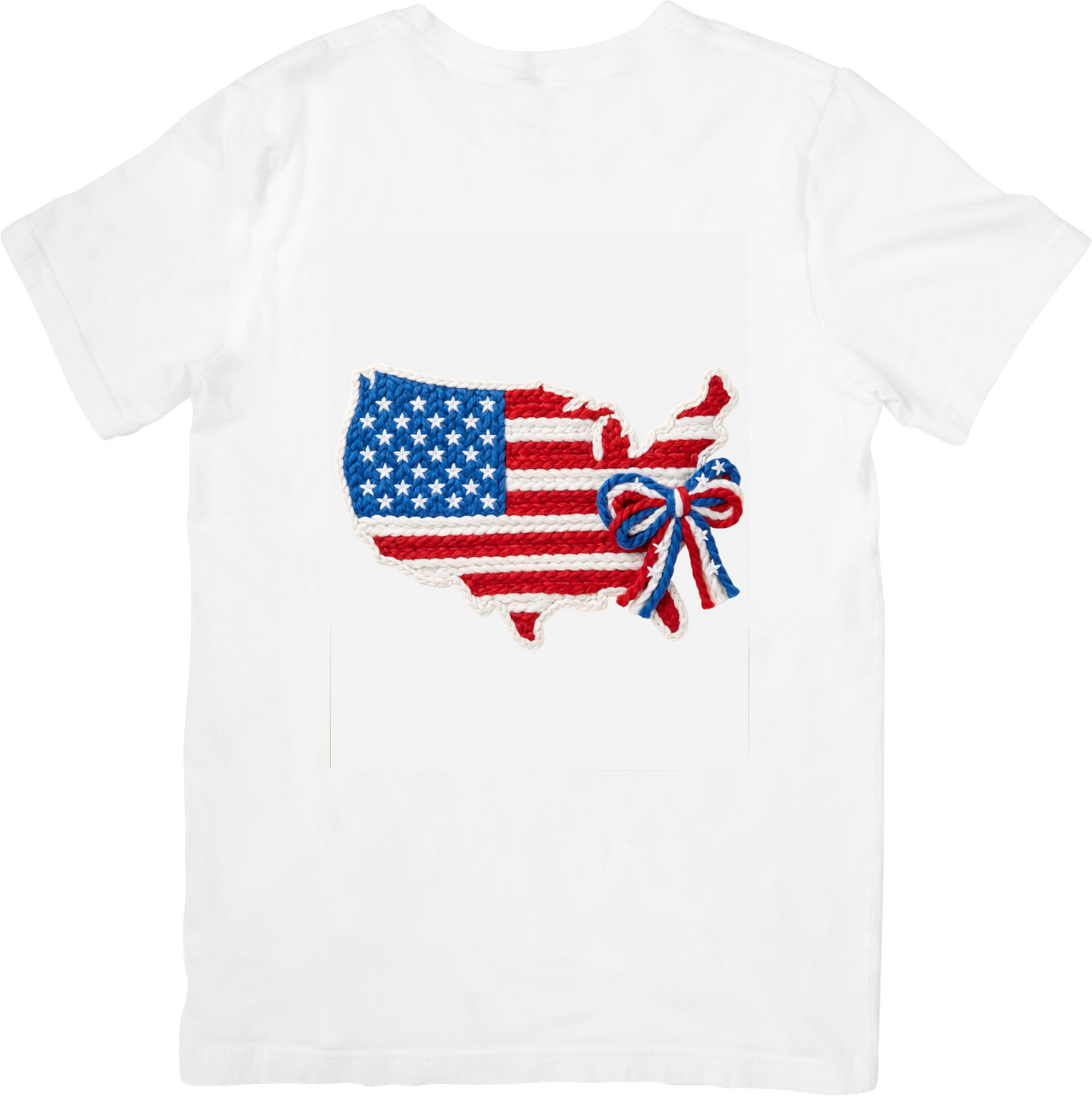 USA Flag Map Bow Patriotic Cute American Graphic Tee for Fourth of July Gift