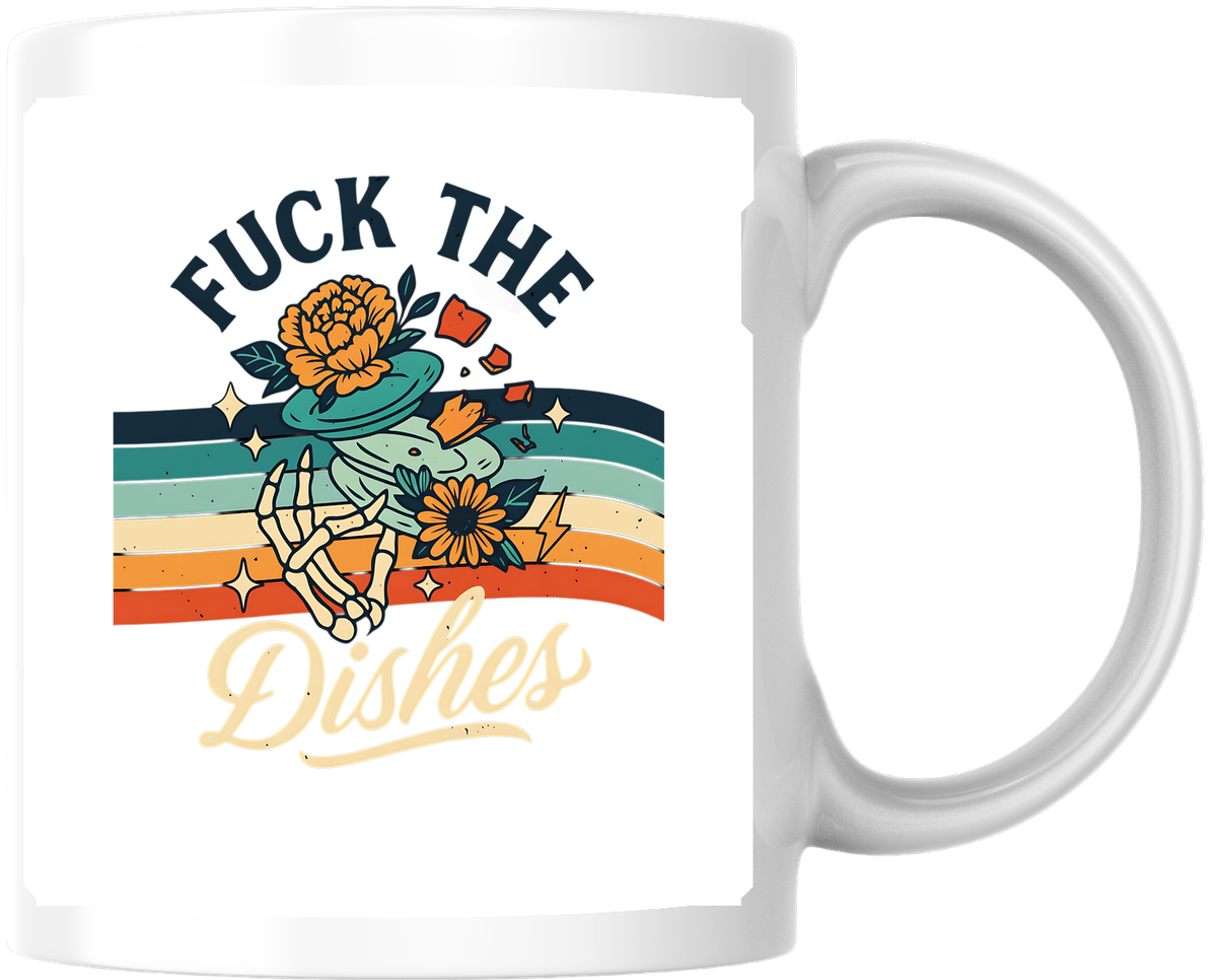 Fuck The Dishes Mug | Funny Retro Floral Coffee Mug | Sassy Sarcastic Gift