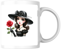 Thumbnail for Elegant Lady Red Rose Mug | Vintage Glamour Black Hat Coffee Mug | Classy Feminine Gift