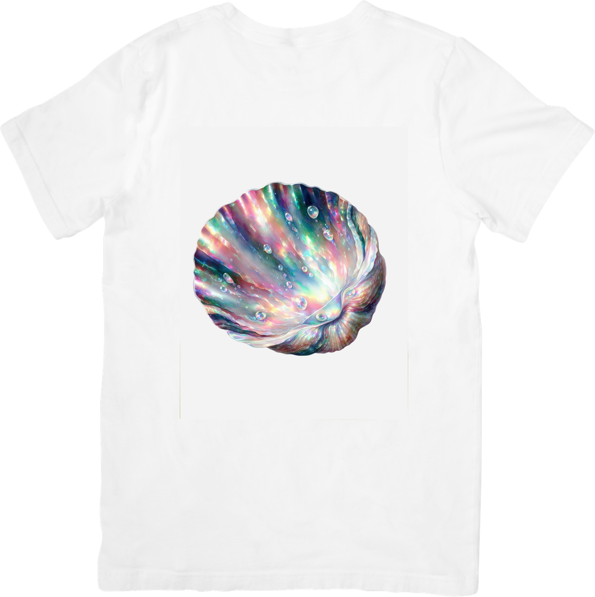 Iridescent Seashell T-Shirt | Holographic Pearl Abstract Graphic Tee | Beach Ocean Gift