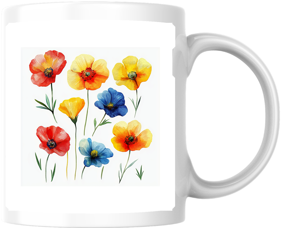 Watercolor Poppy Flowers Mug | Colorful Wildflower Coffee Mug | Floral Nature Lover Gift