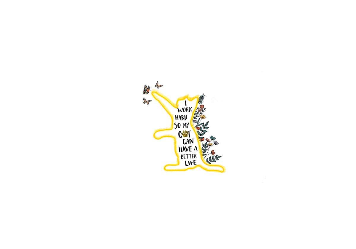 Work Hard For My Cat Throw Pillow | Funny Floral Cat Quote Decorative Pillow | Cat Mom Gift