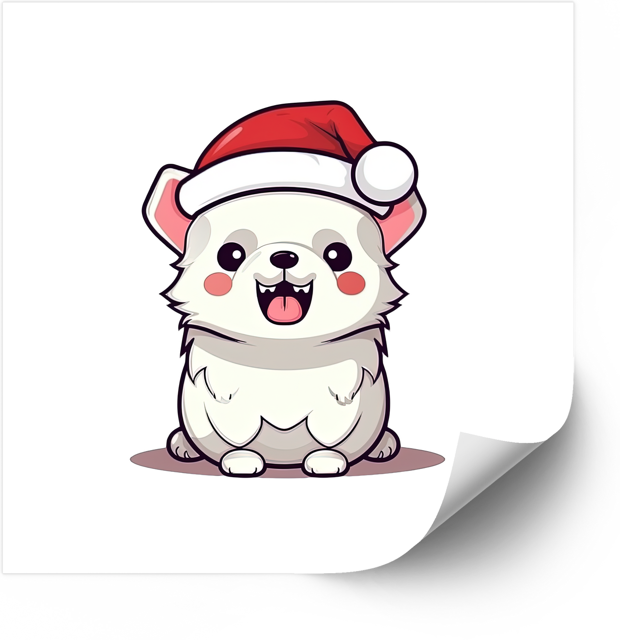Christmas Fluffy Dog Cute Kawaii Santa Hat Puppy Vinyl Sticker Decal Holiday Gift