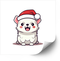 Thumbnail for Christmas Fluffy Dog Cute Kawaii Santa Hat Puppy Vinyl Sticker Decal Holiday Gift