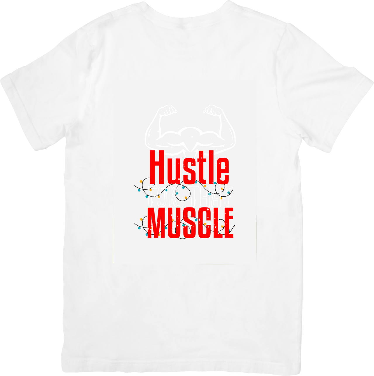Hustle Muscle Arms Christmas Lights Motivational Strong Holiday Graphic Tee
