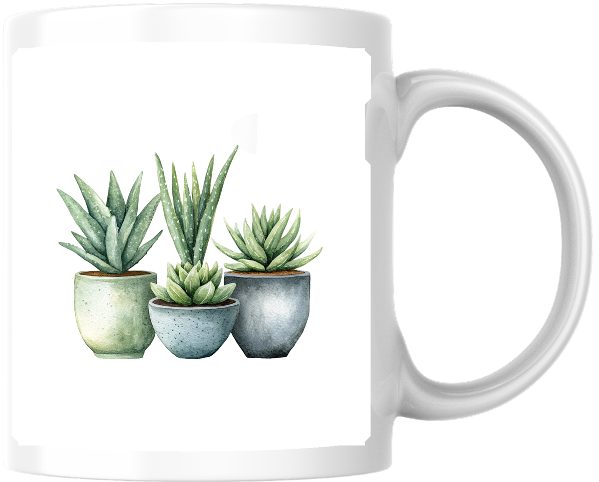 Succulent Trio Mug | Watercolor Potted Cactus Plant Coffee Mug | Plant Lover Gift