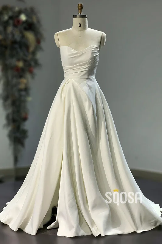 wrap-around dressA-line Strapless Pleats Rustic Wedding Dress Bridal Gowns QW2411