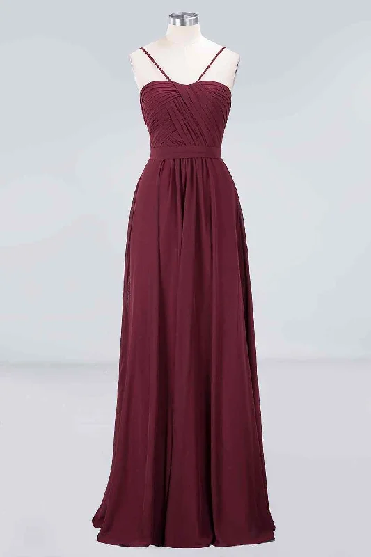 casual knit dressBurgundy A-line Spaghetti Straps Pleated Chiffon Long Bridesmaid Dress