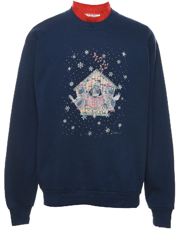 modern coatNavy Christmas Sweatshirt - M