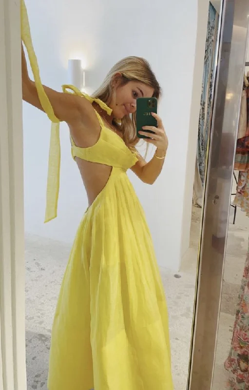 comfy dressTrendy Yellow Sleeveless Prom Dress,Yellow Party Gown Y2817