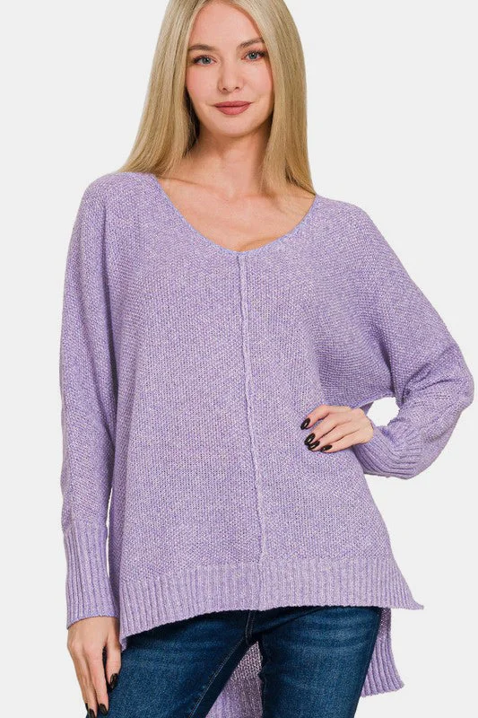 oversized sports sweatshirtZenana High-Low Center Seam V-Neck Sweater