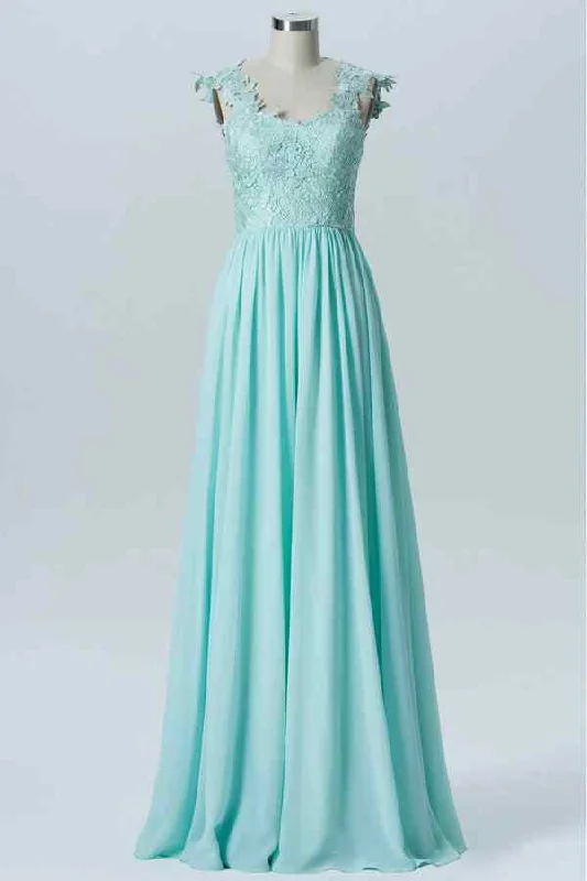 stylish dressCaribbean A-line Jewel Lace Applique Chiffon Long Bridesmaid Dress