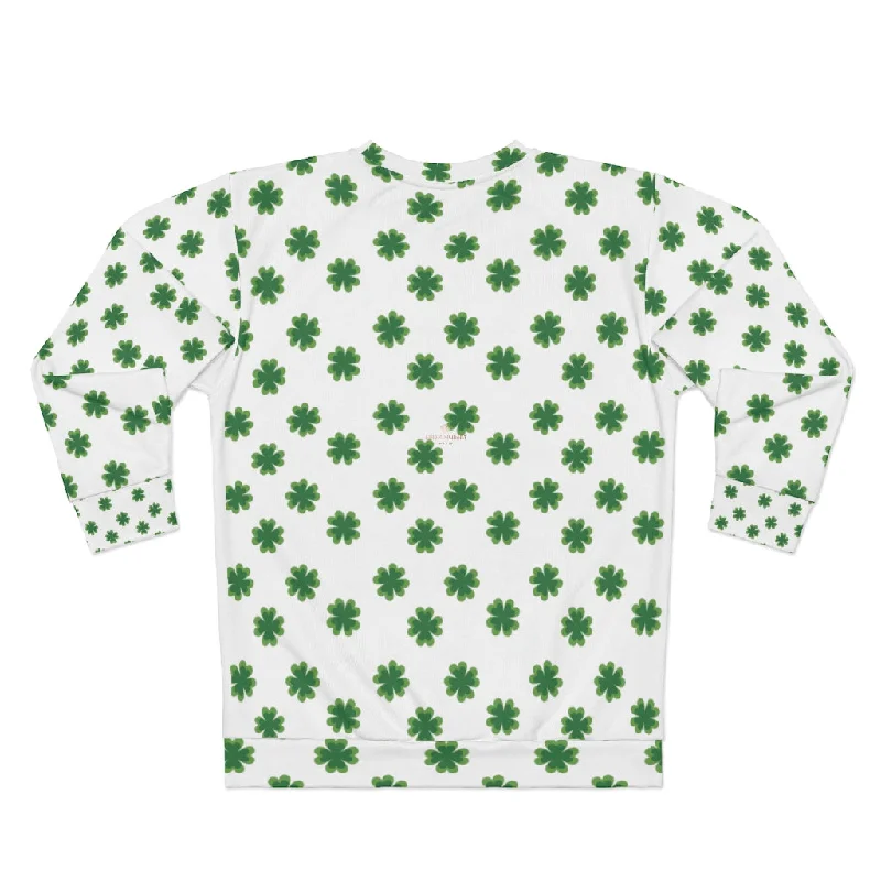 gym ready hoodieWhite St. Patty's Day Sweatshirt, St. Patrick's Day Green Clover Print Unisex Sweatshirt Couples Tops Outfit - Made in USA