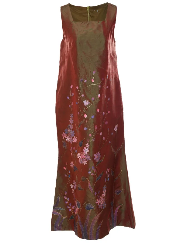 minimalist jacketFloral Design Multi-Colour Metallic Evening Dress - M