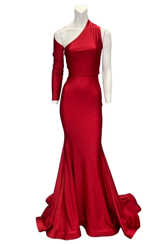 off-the-shoulder dressOne Sleeve Evening Gown In Red