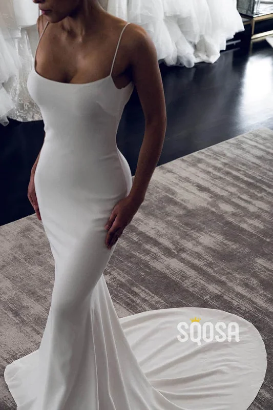 bodycon dressUnique Scoop Elastic Satin Simple Wedding Dress Open Backless