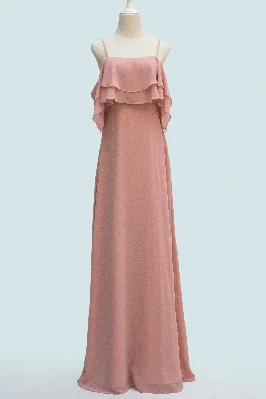 floral wrap dressBlush Pink A-line Spaghetti Strap Crepe Long Bridesmaid Dress