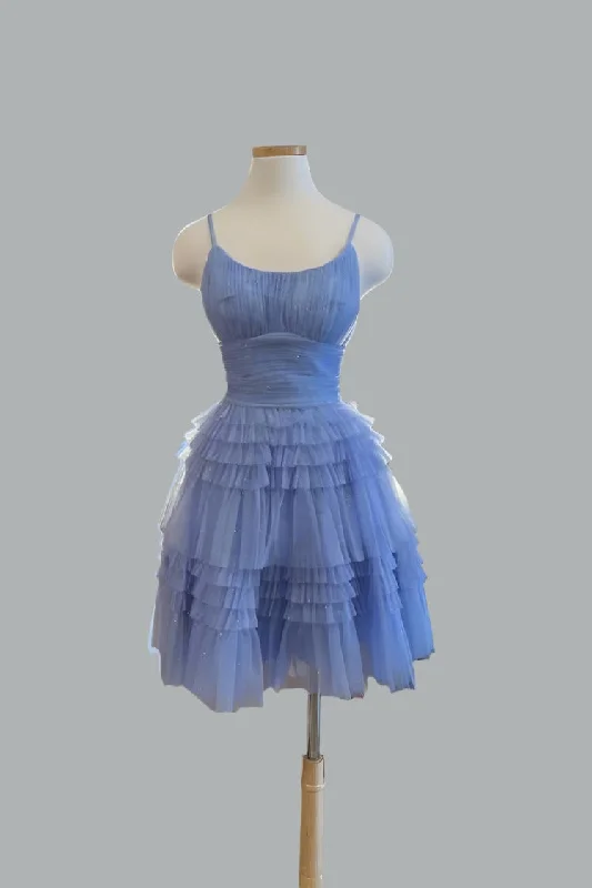 t-shirt dressBlue Straps A line Multi-Layers Tulle Homecoming Dress