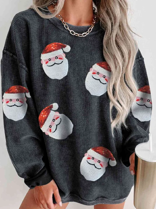 trendy fitness sweatshirtSequin Santa Patch Ribbed Sweatshirt