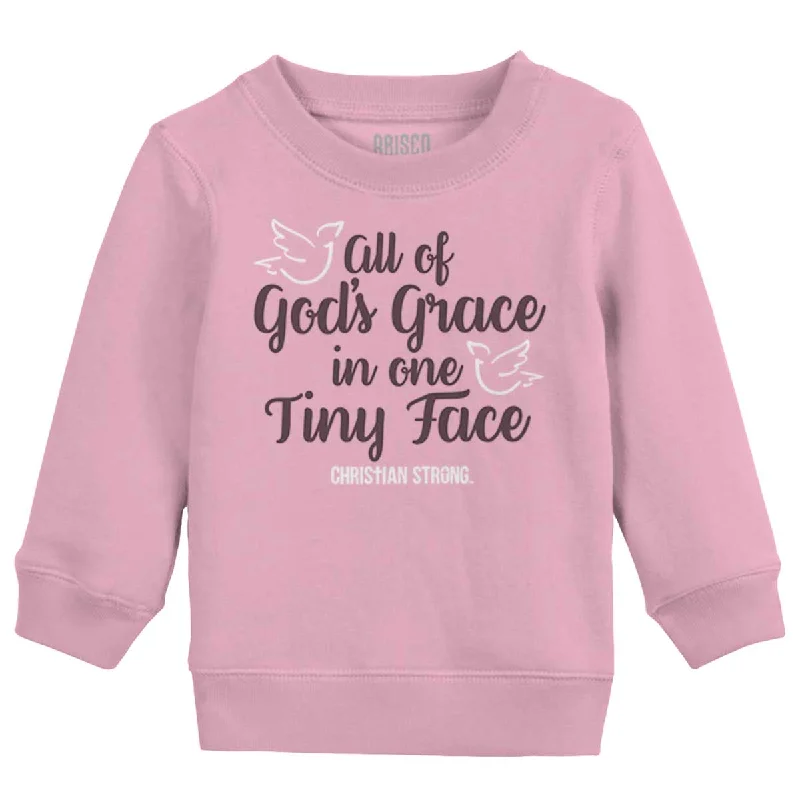 casual workout hoodieGods Grace Tiny Face Toddler Crewneck Sweatshirt