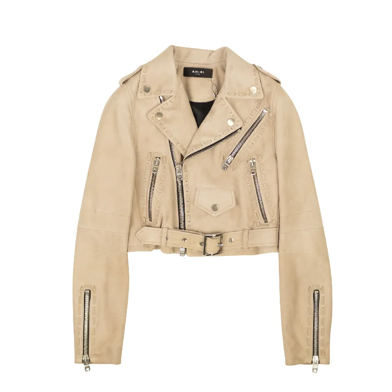 comfortable coatAmiri Sand Braided Suede Cropped Biker Jacket