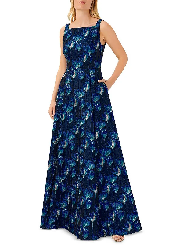 floral wrap dressWomens Jacquard Metallic Evening Dress