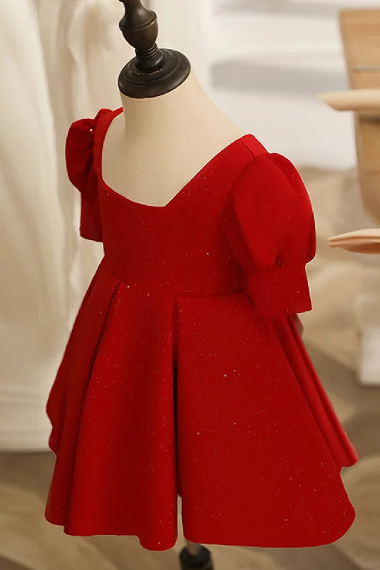 casual slip dressUnique Scoop Short Sleeves Red Flower Girl Dress Cute First Communion Dress QF1038