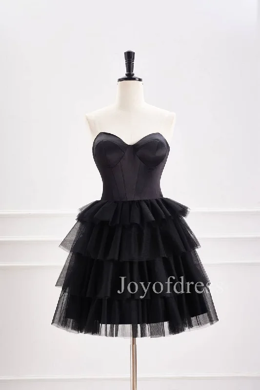 vintage-inspired dressSweetheart Black Corset Tiered A-Line Short Homecoming Dress