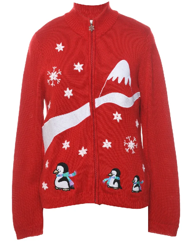 cold weather coatRed Christmas Cardigan - L