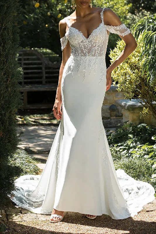 playful dressSexy V Neck Sequins Appliques Mermaid Wedding Dress Open Back Bridal Gown QW2560