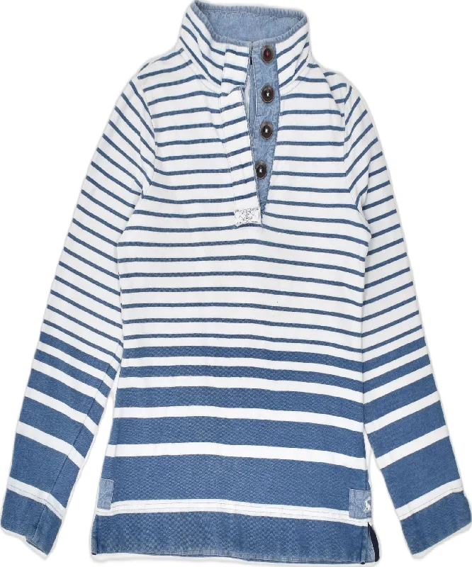 high-fashion hoodieJOULES Womens Oversized Button Neck Sweatshirt Jumper UK 6 XS Blue Striped