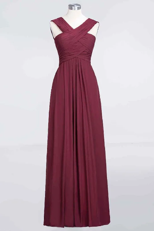 casual shift dressBurgundy A-line Halter Pleated Chiffon Long Bridesmaid Dress