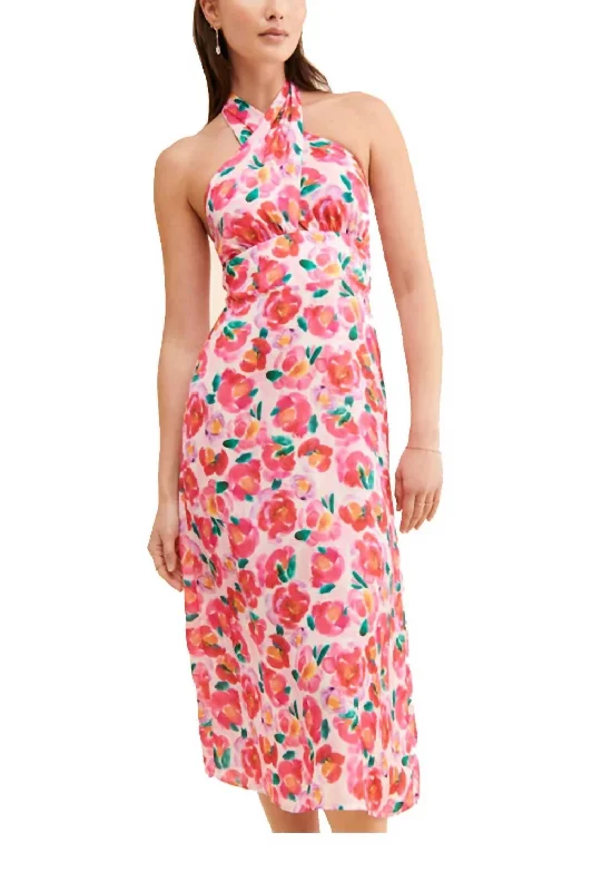 velvet dressTatiana Floral-Print Twisted Cutout Midi Dress in Hot Coral