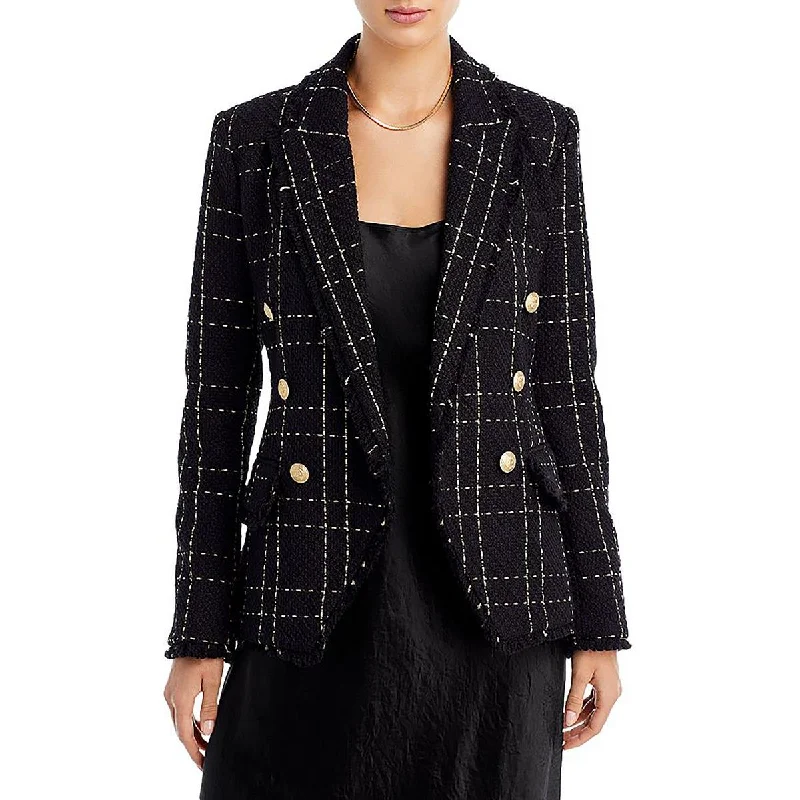 soft shell coatKenzie Womens Tweed Fringe One-Button Blazer