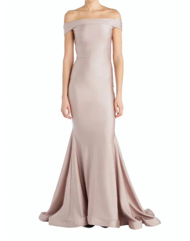 long sleeve dressClassic Off The Shoulder Evening Gown In Blush