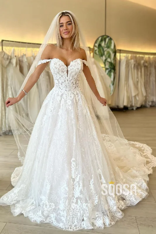 casual dressOff the Shoulder Romantic Lace Wedding Dress Bridal Gown QW2291