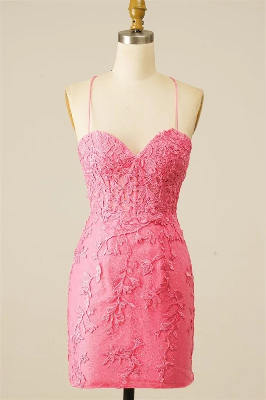 casual knit dressPink Sweetheart Lace-Up Sheath Appliques Homecoming Dress