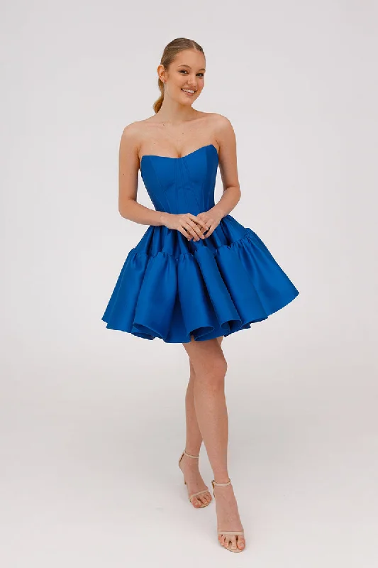 casual knit dressA Line Sweetheart Satin Ruffles Blue Short Homecoming Dress QH2515