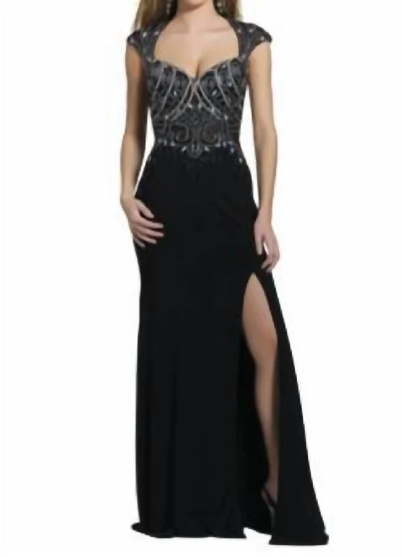 minimalistic dressBeaded Evening Gown In Black