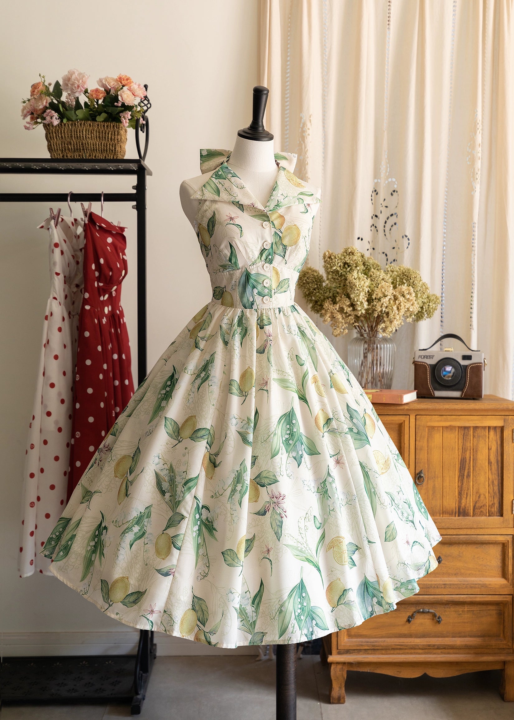 form-fitting dressForest Wardrobe~Afternoon in a Forest~Vintage Lolita Dress Halter Neck Open Back