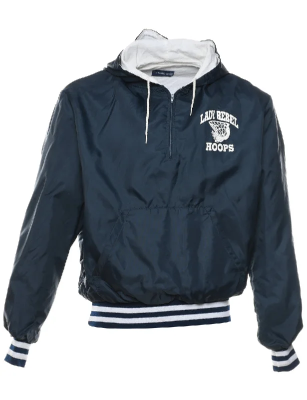 oversized coatLady Rebels Hoops Navy & White Printed Hooded Nylon Jacket - M