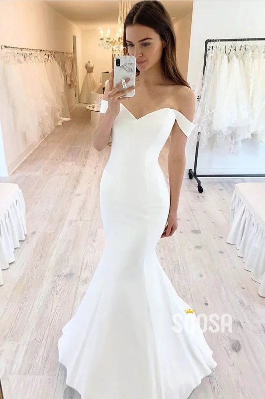 vintage dressMermaid/Trumpet Wedding Dress Unique Off-Shoulder Simple Wedding Gown QW2336