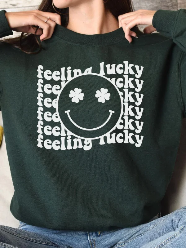 breathable gym hoodieFeeling Lucky Smiley Face Shamrock St. Patrick's Day Unisex Heavy Blend™ Crewneck Sweatshirt - Many Colors