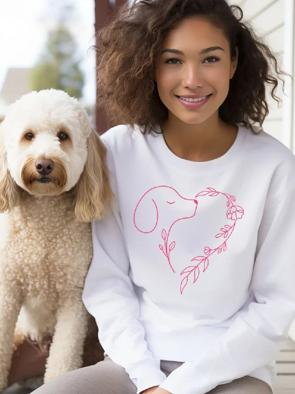 retro sports hoodieHeart Dog Line Drawing Dog Mom Valentine's Day Long Sleeve Graphic Sweatshirt