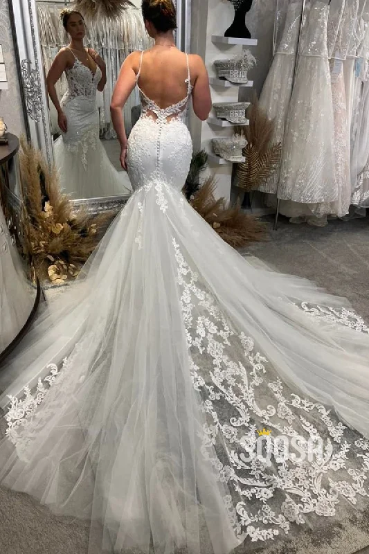 elegant dressAttractive V-Neck Lace Appliques Mermaid Wedding Dress QW2568